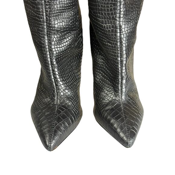 Schutz Maryana Croc-Embossed Leather Knee Boots 7B Black Pointed Toe Sleek - Picture 7 of 12
